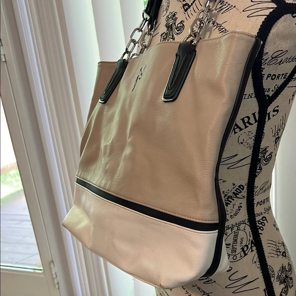 Simply Vera Vera Wang Beige and White Tote Bag - Picture 3 of 10